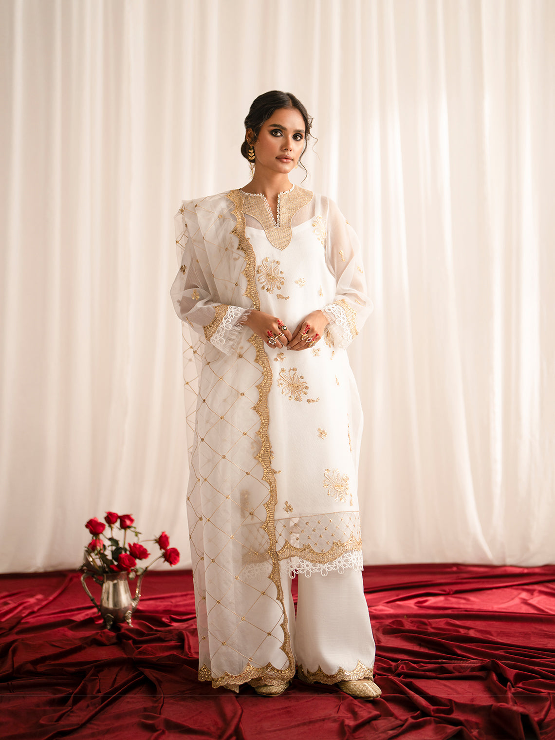 Fozia Khalid Pret Casual Silk Kurti Silver Panelled